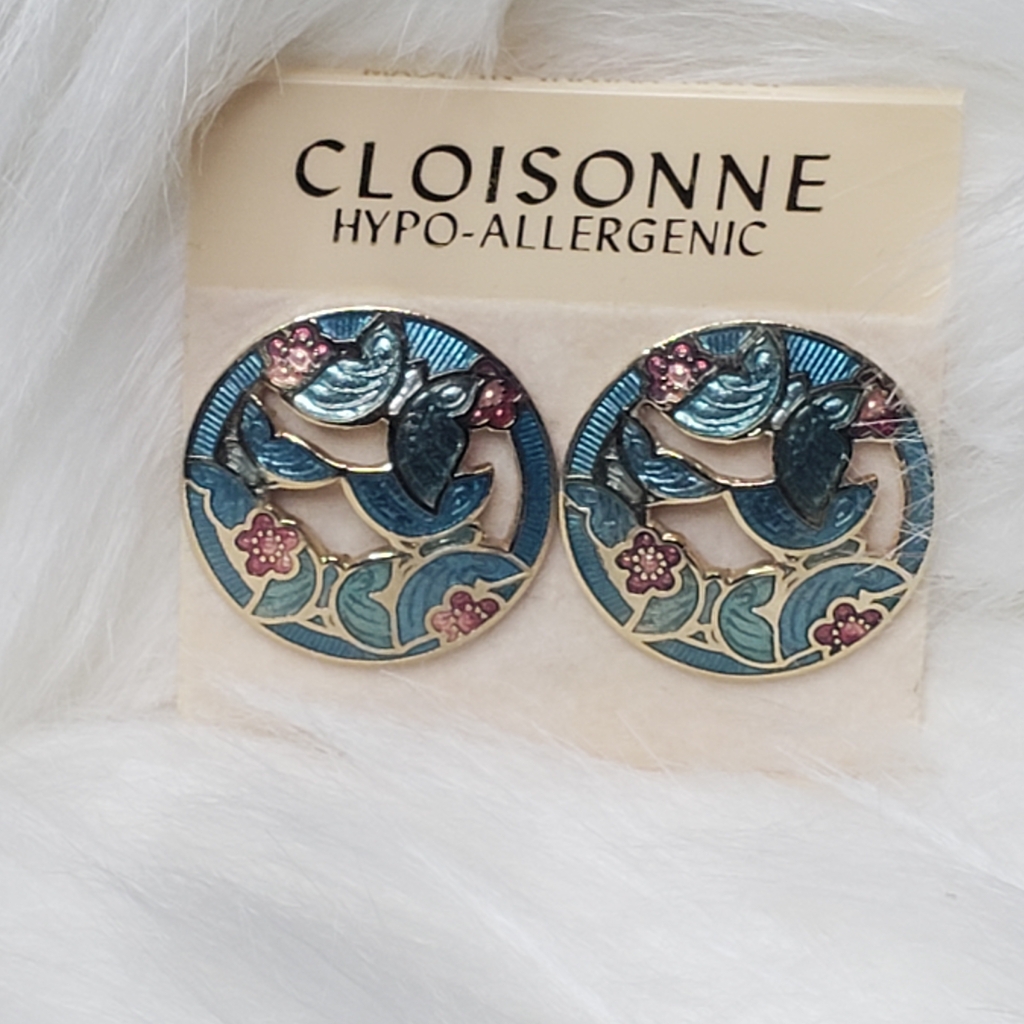 Cloisonne Butterfly And Floral Earrings 16$